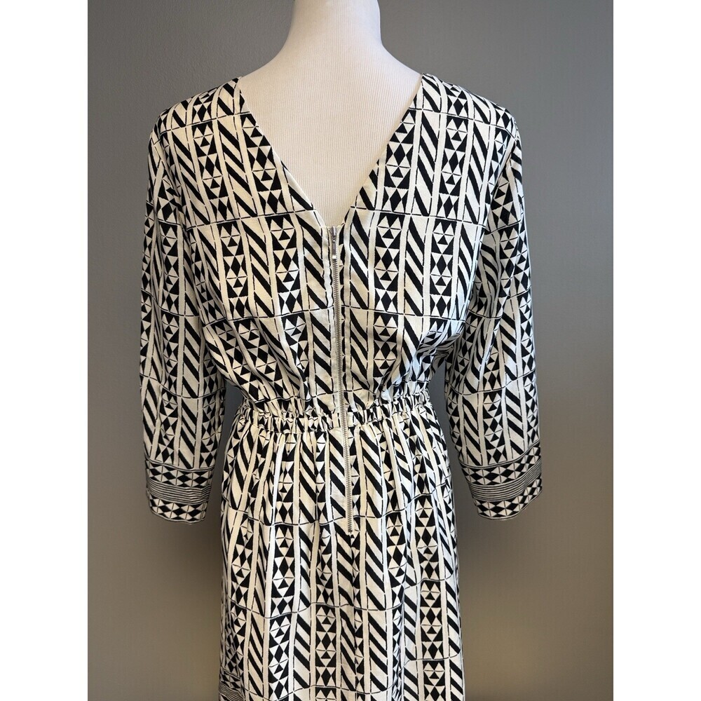 Madewell Silk Geometric Print Dress Size 8 Black White Zip
